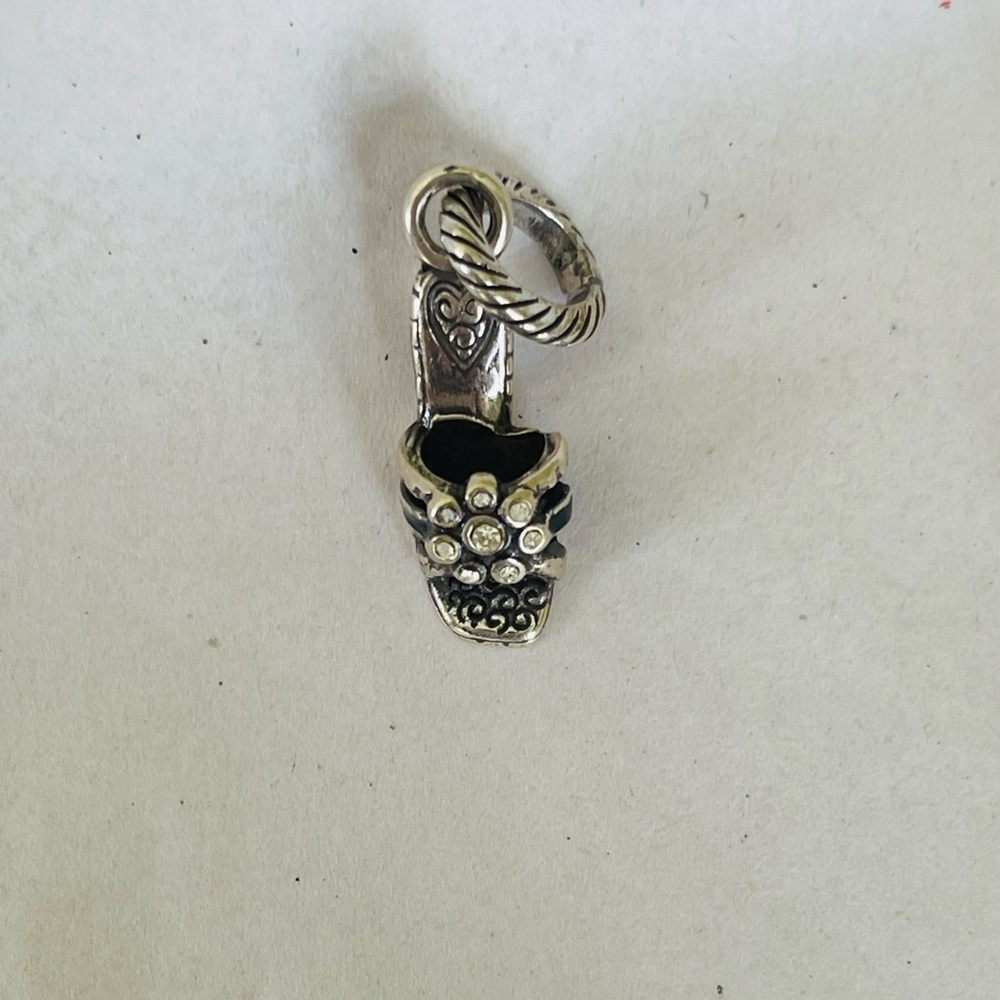 BRIGHTON Charm: silver sandal charm with crystal accents & kitten heel | RETIRED